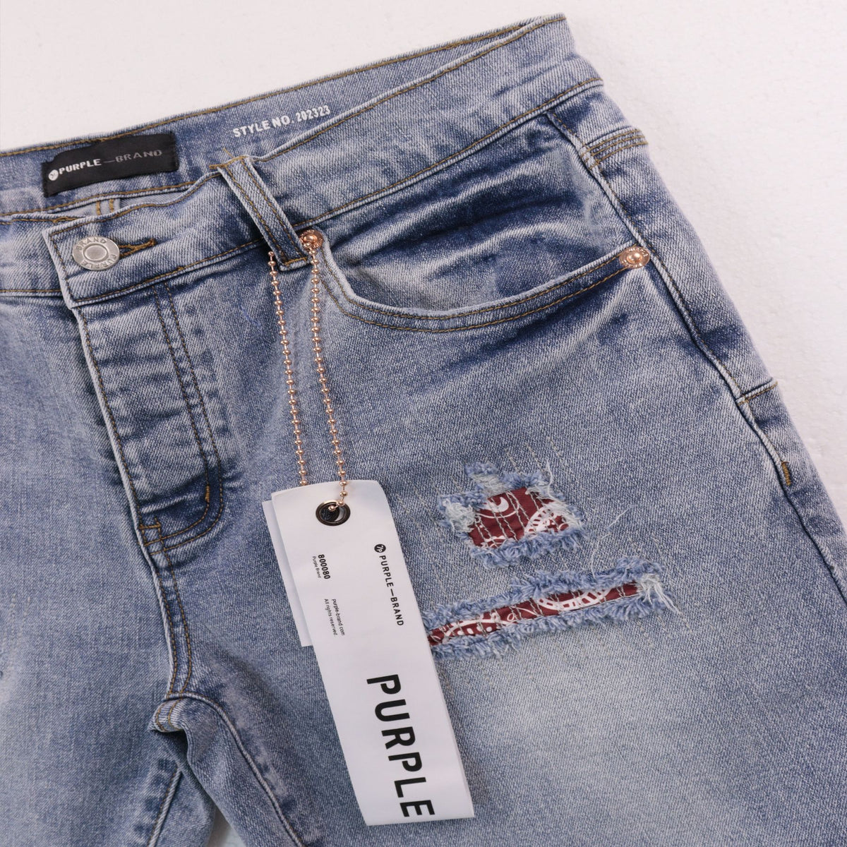 Purple Brand Distressed Patch Denim Shorts — front